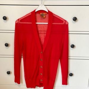Tory Burch red v cardigan size Small